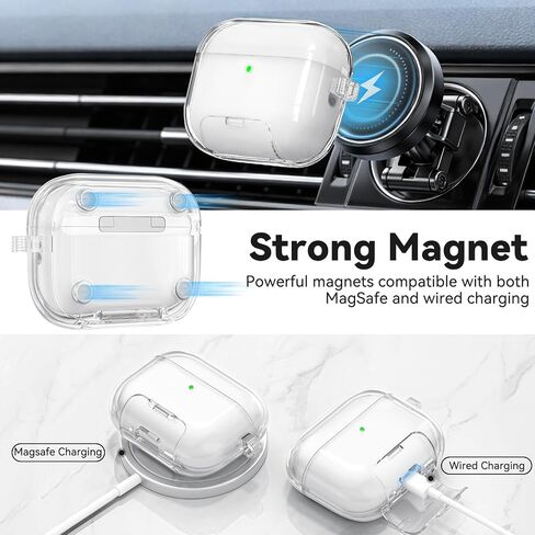 حافظة لجهاز Airpods Pro 3 حافظة شفافة ومقاومة للصدمات والسقوط لجهاز Airpods Pro 3 مع حامل الهاتف ومجموعة التنظيف، متوافقة مع MagSafe in Kuwait