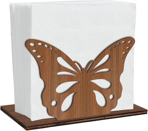 Rustic Butterfly Napkin Holder for Table Decor, Farmhouse Butterfly Themed Wooden Paper Napkin Holder for Home Office Kitchen Dining Room Bathroom Table Decorations in Kuwait