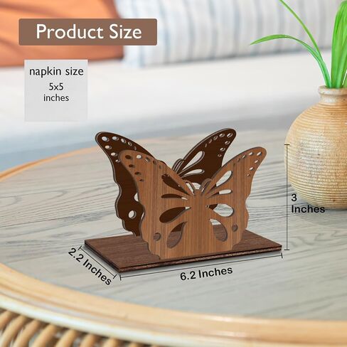 Rustic Butterfly Napkin Holder for Table Decor, Farmhouse Butterfly Themed Wooden Paper Napkin Holder for Home Office Kitchen Dining Room Bathroom Table Decorations in Kuwait