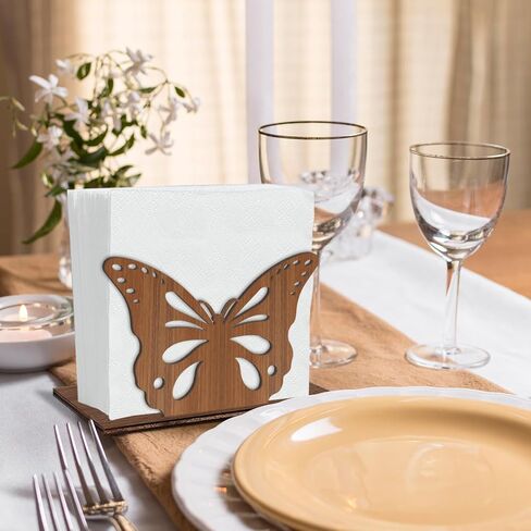 Rustic Butterfly Napkin Holder for Table Decor, Farmhouse Butterfly Themed Wooden Paper Napkin Holder for Home Office Kitchen Dining Room Bathroom Table Decorations in Kuwait