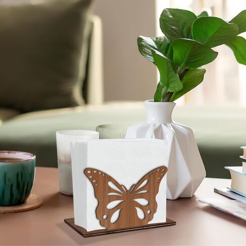 Rustic Butterfly Napkin Holder for Table Decor, Farmhouse Butterfly Themed Wooden Paper Napkin Holder for Home Office Kitchen Dining Room Bathroom Table Decorations in Kuwait