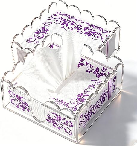 2 Pcs Acrylic Napkin Holder, Cocktail Napkin Holder, Clear Square Scalloped Tissue Dispenser with Wavy Edge for Table Kitchen Bathroom Bar, Fits 5x5 Inch Napkins (Not for Paper Towels) in Kuwait