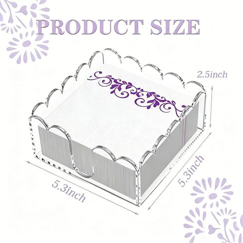 2 Pcs Acrylic Napkin Holder, Cocktail Napkin Holder, Clear Square Scalloped Tissue Dispenser with Wavy Edge for Table Kitchen Bathroom Bar, Fits 5x5 Inch Napkins (Not for Paper Towels) in Kuwait