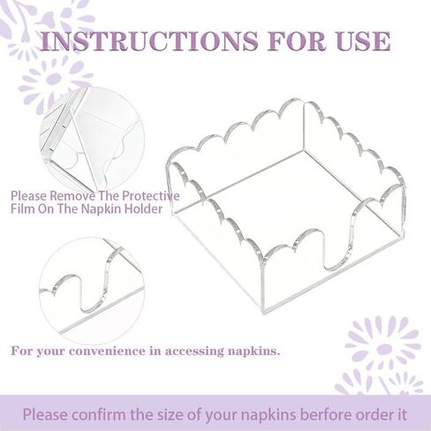 2 Pcs Acrylic Napkin Holder, Cocktail Napkin Holder, Clear Square Scalloped Tissue Dispenser with Wavy Edge for Table Kitchen Bathroom Bar, Fits 5x5 Inch Napkins (Not for Paper Towels) in Kuwait