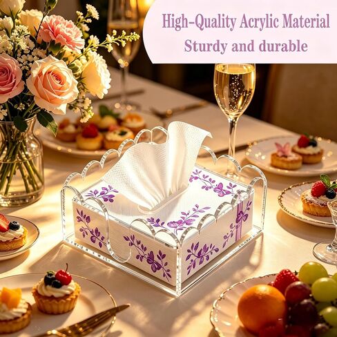2 Pcs Acrylic Napkin Holder, Cocktail Napkin Holder, Clear Square Scalloped Tissue Dispenser with Wavy Edge for Table Kitchen Bathroom Bar, Fits 5x5 Inch Napkins (Not for Paper Towels) in Kuwait