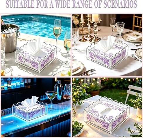 2 Pcs Acrylic Napkin Holder, Cocktail Napkin Holder, Clear Square Scalloped Tissue Dispenser with Wavy Edge for Table Kitchen Bathroom Bar, Fits 5x5 Inch Napkins (Not for Paper Towels) in Kuwait