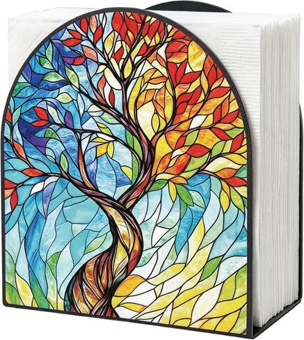 Tree of Life Napkin Holder for Table, Standing Napkin Dispenser Outdoor Farmhouse Tissue Paper Cocktail Napkin Holders for Kitchen Coffee Shop Dining Room Decor in Kuwait