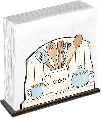 Farmhouse Kitchen Napkin Holder Decor Rustic Wooden Napkin Holder for Kitchen Bakery Decorations in Kuwait