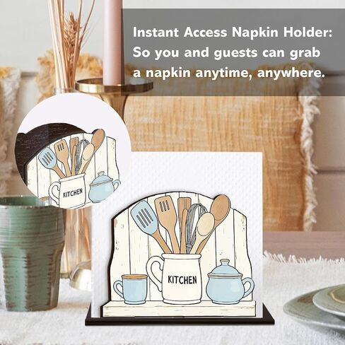 Farmhouse Kitchen Napkin Holder Decor Rustic Wooden Napkin Holder for Kitchen Bakery Decorations in Kuwait
