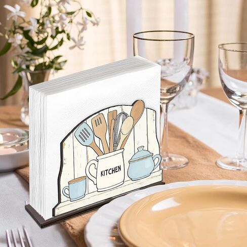 Farmhouse Kitchen Napkin Holder Decor Rustic Wooden Napkin Holder for Kitchen Bakery Decorations in Kuwait