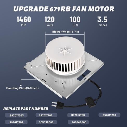 ترقية 671 671rb 672r لمحرك مروحة الحمام Nutone 672r 671rb B - مناسب لوحدة Nutone 671، 671R، 671RB، 672، 672R، 672RB لمحرك مروحة عادم Broan - 100CFM، 3.5 Sones in Kuwait