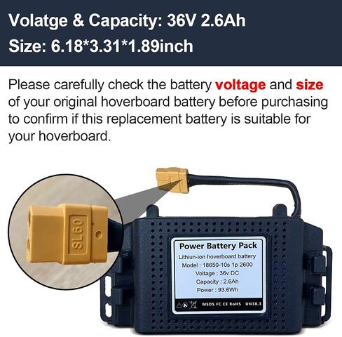36V Hoverboard Battery Replacement 36v 2.6Ah 93.6Wh H￵￵Over￵￵Board Rechargeable Battery Pack with Case for Jetson/Hover-1/Sisigard Replacement Hoverboard Battery, Size:6.18 * 1.89 * 3.31inch in Kuwait