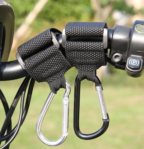 2 Piece Handlebar Hook, U-Shaped Carabiner Clip, Non-Slip Magic Tape Strap No-Drill Universal Hanger, for Bike Electric Scooter Wheelchair Shopping Cart Outdoor Storage, Black in Kuwait