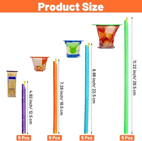 20PCS Magic Bag Sealer Slide Sticks 4 Sizes Reusable Plastic Chip Clips, Airtight Watertight Stay Fresh Bags Sealing Stick Closure Rods Easy Kitchen Food Storage Clip (4 Colors) in Kuwait