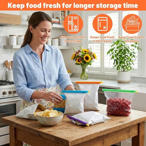 20PCS Magic Bag Sealer Slide Sticks 4 Sizes Reusable Plastic Chip Clips, Airtight Watertight Stay Fresh Bags Sealing Stick Closure Rods Easy Kitchen Food Storage Clip (4 Colors) in Kuwait
