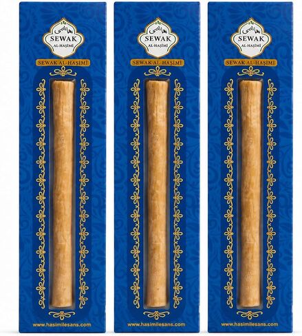 hazza Miswak Sticks for Teeth – Natural Toothbrush Stick for Oral Care & Whiter-Looking Teeth, Unisex, 8-Inch, Travel-Ready (Large, 3 Piece) in Kuwait