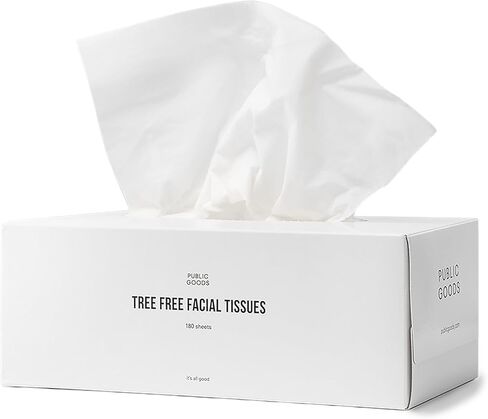 Public Goods Tree-Free Tissues | Bamboo and Sugarcane Facial Tissues | Soft 2-Ply Sheets for Sensitive Skin | Biodegradable, BPA-Free, and Eco-Friendly | 180 Sheets per Box in Kuwait