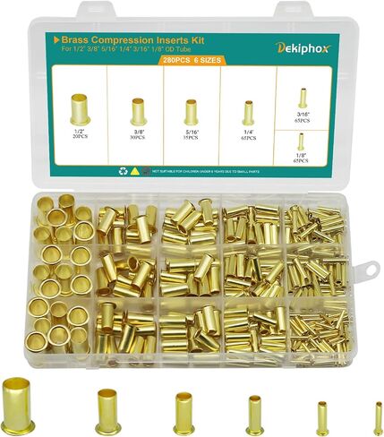 500pcs النحاس الأكمام الانضغاط الأكمام إدراج مجموعة kit 1/2 "3/8" 5/16 "1/4" 3/16 "1/8" Tube OD ، 6 أحجام طلاء مجموعة مجموعة متنوعة لزيت الوقود المائي وخط الغازات الخاملة in Kuwait