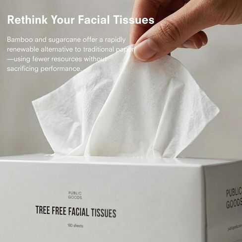 Public Goods Tree-Free Tissues | Bamboo and Sugarcane Facial Tissues | Soft 2-Ply Sheets for Sensitive Skin | Biodegradable, BPA-Free, and Eco-Friendly | 180 Sheets per Box in Kuwait