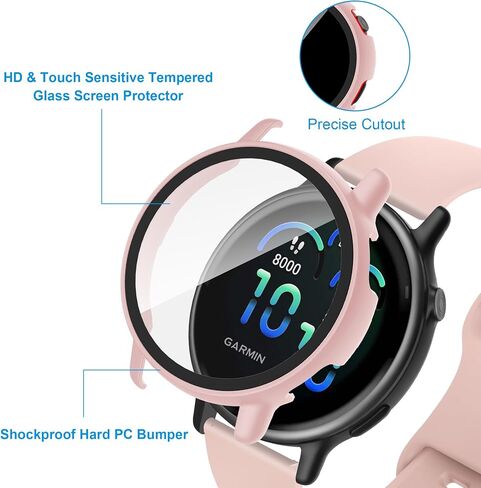 حافظة مكونة من 6 قطع لجهاز Garmin Vivoactive 6 مع واقي شاشة من الزجاج المقوى، غطاء واقٍ صلب مقاوم للصدمات من البولي كربونات متوافق مع Garmin Vivoactive 6 in Kuwait