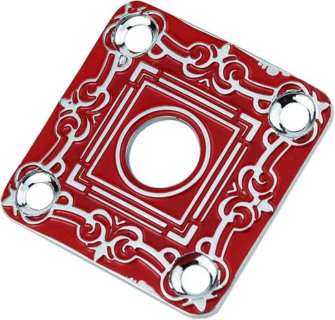 Guyker Guitar Jack Plate, Square Curved Stainless Steel Electric Guitar Bass JackPlate Cover Replacement Part 1 Piece (GJ012, Red+Chrome) in Kuwait