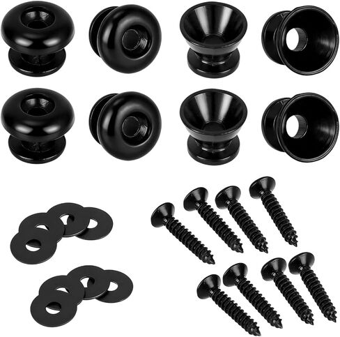 8 Packs Guitar Strap Buttons, 4 Trumpet Head & 4 Mushroom Head Style Buttons with End Pins & Washers for Electric Instrument Bass Acoustic Guitar and Ukulele Parts Accessories(Black) in Kuwait