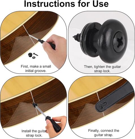 8 Packs Guitar Strap Buttons, 4 Trumpet Head & 4 Mushroom Head Style Buttons with End Pins & Washers for Electric Instrument Bass Acoustic Guitar and Ukulele Parts Accessories(Black) in Kuwait