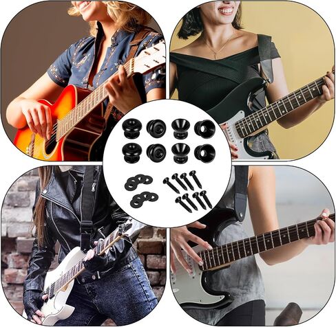 8 Packs Guitar Strap Buttons, 4 Trumpet Head & 4 Mushroom Head Style Buttons with End Pins & Washers for Electric Instrument Bass Acoustic Guitar and Ukulele Parts Accessories(Black) in Kuwait