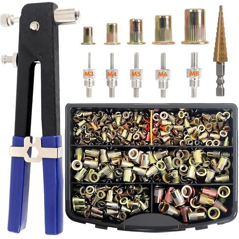 Rivet Nut Tool Kit with 5 Mandrels(M3,M4,M5,M6,M8) & 470PcsMetric Rivet Nuts - Heavy DutyThreaded Insert Tool Set for Automotive, Furniture, Metalworking in Kuwait