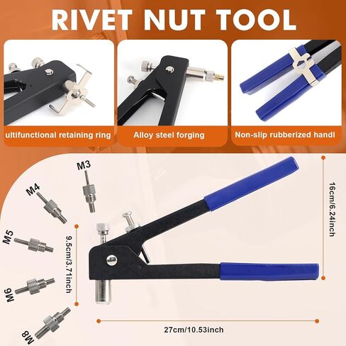 Rivet Nut Tool Kit with 5 Mandrels(M3,M4,M5,M6,M8) & 470PcsMetric Rivet Nuts - Heavy DutyThreaded Insert Tool Set for Automotive, Furniture, Metalworking in Kuwait