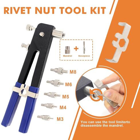Rivet Nut Tool Kit with 5 Mandrels(M3,M4,M5,M6,M8) & 470PcsMetric Rivet Nuts - Heavy DutyThreaded Insert Tool Set for Automotive, Furniture, Metalworking in Kuwait