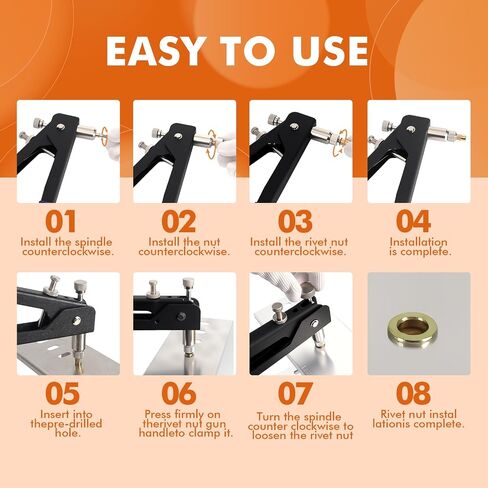Rivet Nut Tool Kit with 5 Mandrels(M3,M4,M5,M6,M8) & 470PcsMetric Rivet Nuts - Heavy DutyThreaded Insert Tool Set for Automotive, Furniture, Metalworking in Kuwait