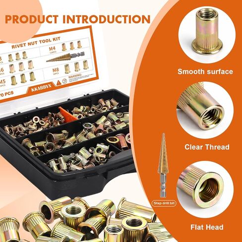 Rivet Nut Tool Kit with 5 Mandrels(M3,M4,M5,M6,M8) & 470PcsMetric Rivet Nuts - Heavy DutyThreaded Insert Tool Set for Automotive, Furniture, Metalworking in Kuwait