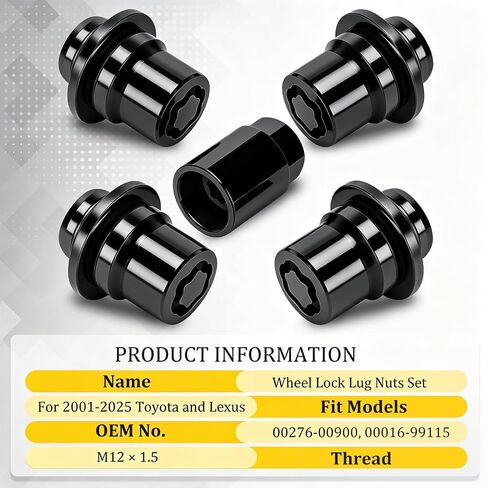 Wheel Lock Lug Nut Anti Theft Set for Toyota Lexus, Compatible with Camry Tacoma Corolla RAV4 Highlander Tundra Sienna, M12 x 1.5 Thread Size, Replace 00276-00900, Black in Kuwait
