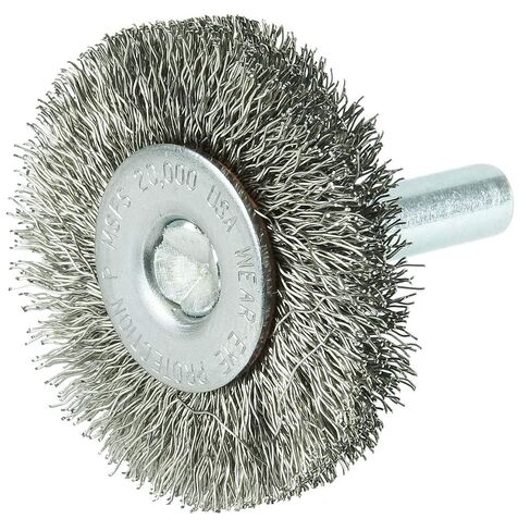 Weiler 17951 1-1/2" Stem-Mounted Crimped Wire Radial Wheel, .008" Steel Fill, 1/4" Stem, Made in The USA (Pack of 10) in Kuwait