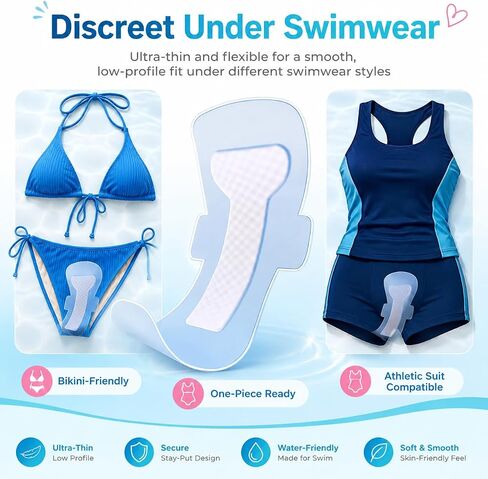 Waterproof Pads for Swimming, 6-Pack Silicone Gel Swim Pads for Women & Teens, Gentle Peel-Off Swim Pads, Discreet Dirt Prevention for Pool, Beach, Spa & Travel in Kuwait