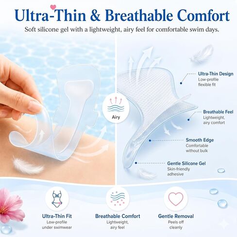 Waterproof Pads for Swimming, 6-Pack Silicone Gel Swim Pads for Women & Teens, Gentle Peel-Off Swim Pads, Discreet Dirt Prevention for Pool, Beach, Spa & Travel in Kuwait