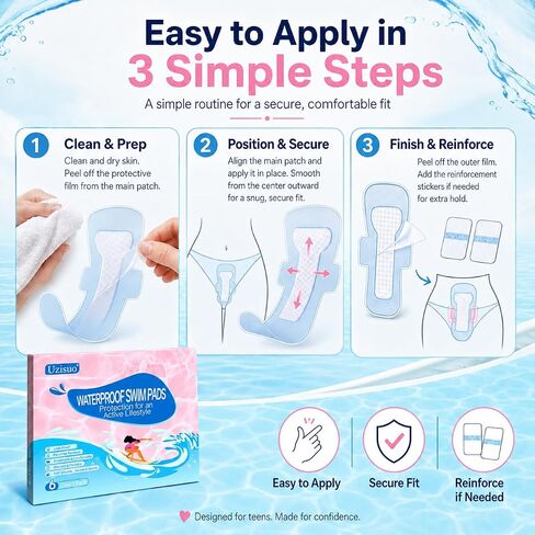 Waterproof Pads for Swimming, 6-Pack Silicone Gel Swim Pads for Women & Teens, Gentle Peel-Off Swim Pads, Discreet Dirt Prevention for Pool, Beach, Spa & Travel in Kuwait