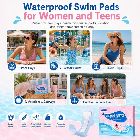 Waterproof Pads for Swimming, 6-Pack Silicone Gel Swim Pads for Women & Teens, Gentle Peel-Off Swim Pads, Discreet Dirt Prevention for Pool, Beach, Spa & Travel in Kuwait