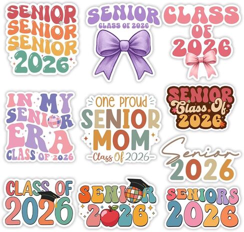 Sodava Class of 2026 Senior Stickers Pack - 10 PCS 3 × 3 بوصة التخرج لكبار السن والطلاب والمعلمين والمعلمين - شارات الفينيل المقاومة للماء للكمبيوتر المحمول ، Hydroflask ، سجل القصاصات ، هدايا المدرسة in Kuwait