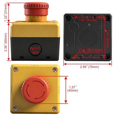 Heschen Industrial Emergency Stop Switch Station, 1NO+1NC Contacts, Red Mushroom Head, Rotary Release, TÜV UR CE, 10A 600V, for Machines, Elevators & Controls in Kuwait