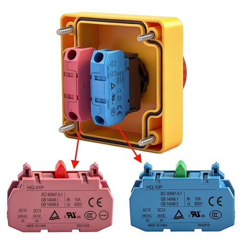 Heschen Industrial Emergency Stop Switch Station, 1NO+1NC Contacts, Red Mushroom Head, Rotary Release, TÜV UR CE, 10A 600V, for Machines, Elevators & Controls in Kuwait