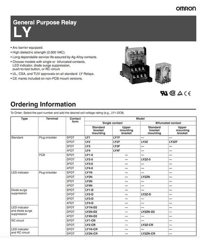 Omron LY2-AC110/120 (عبوة من 2) مرحل للأغراض العامة، جهات اتصال مزدوجة القطب، 9.9 إلى 10.8 مللي أمبير عند 50 هرتز و8.4 إلى 9.2 مللي أمبير عند تيار الحمل المقدر 60 هرتز، in Kuwait