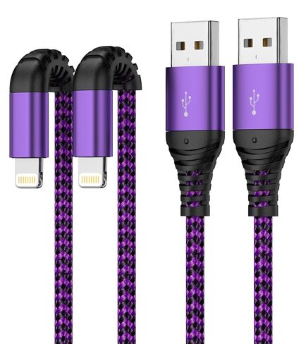 iPhone Charger 3ft 2Pack ， USB A إلى Cable Cable Nylon مضفر الشاحن iPhone Charger شحن سريع لـ iPhone 14 13 12 11 Pro XR XS Max 10 8 7Plus 6 Se- （Purple） in Kuwait