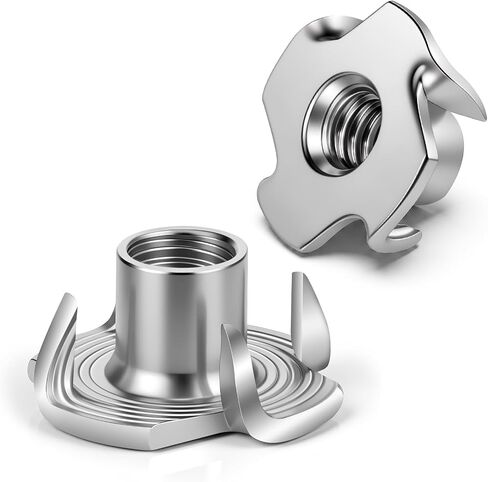 Mellewell 1/4"-20 T-Nuts, 304 Stainless Steel 4-Pronged Tee Nut for Wood, Rock Climbing Holds, Furniture, 4-Jaw Threaded Insert for Bolts and Screws, 25 Pack in Kuwait