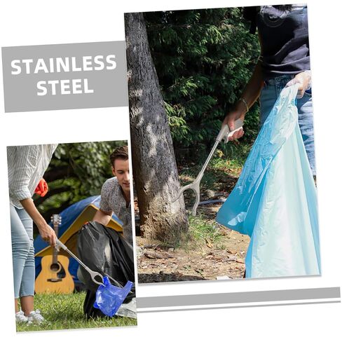 SOLUSTRE 60cm Stainless Steel Garbage Clamp Trash Gripper with Thickened Plastic Handle, Outdoor Rubbish Picker Tool for Sanitation Workers and Litter Pickup in Kuwait