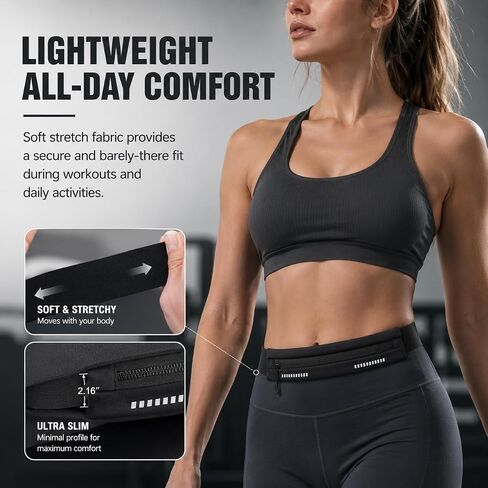 Entchin Slim Running Belt, Runners Fanny Pack for Women Men, Elastic Phone Holders, Money Belt Bag for Yoga & Gym (Black) in Saudi Arabia