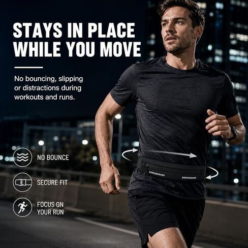 Entchin Slim Running Belt, Runners Fanny Pack for Women Men, Elastic Phone Holders, Money Belt Bag for Yoga & Gym (Black) in Saudi Arabia