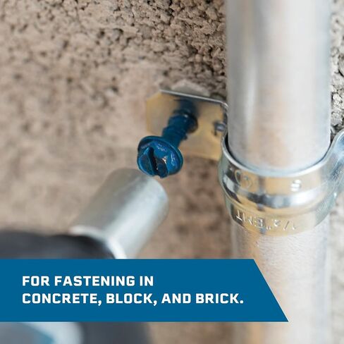 Tapcon 1/4 x 1-3/4 Inch Blue Climaseal® Hex Head Concrete Anchors, 225 PCS, Corrosion Resistant Coating, Heavy-Duty Concrete and Masonry Screws, Superior Holding Strength, Drill Bit Included in Kuwait