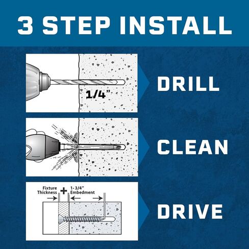 Tapcon 1/4 x 1-3/4 Inch Blue Climaseal® Hex Head Concrete Anchors, 225 PCS, Corrosion Resistant Coating, Heavy-Duty Concrete and Masonry Screws, Superior Holding Strength, Drill Bit Included in Kuwait